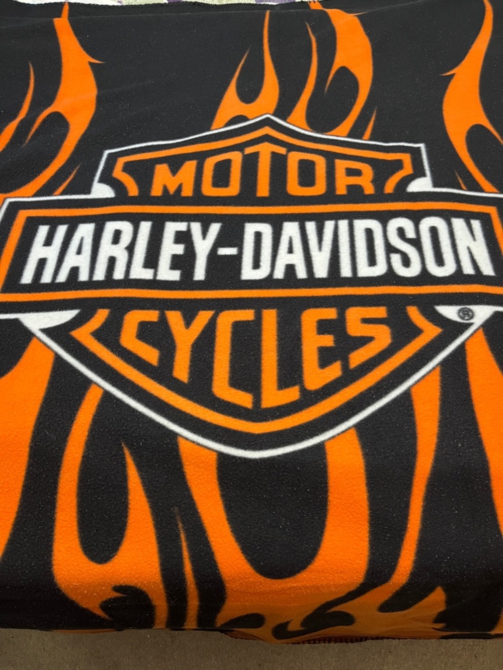 Harley-Davidson Black Orange White Logo Fleece Throw Blanket
